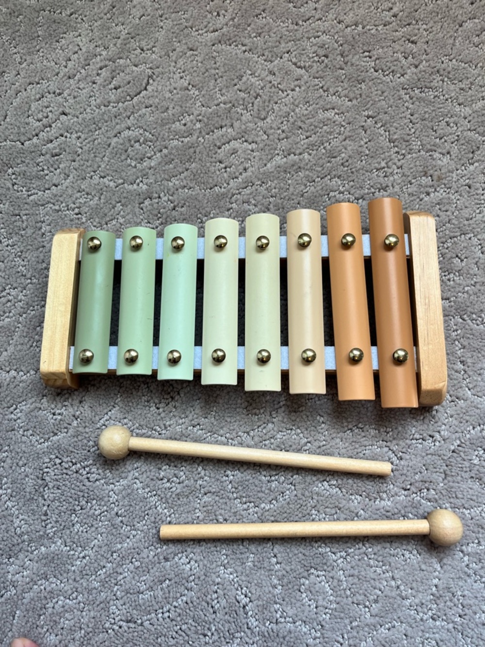 Pastel Wooden Xylophone Toy in Mint, Cream & Tan - Kids Musical Learning Toy
